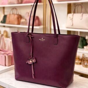 Kate Spade Felicity Street Karla Flower Dangle Tote – Deep Plum – NWOT